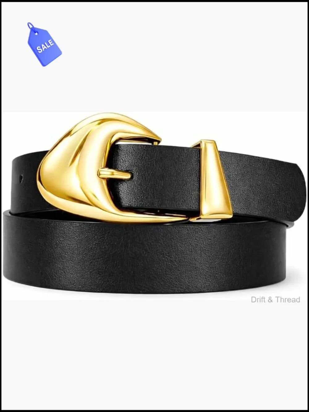 Chunky Gold Buckle Vegan Leather Belt Adjustable Wide Waist Belt for Women High